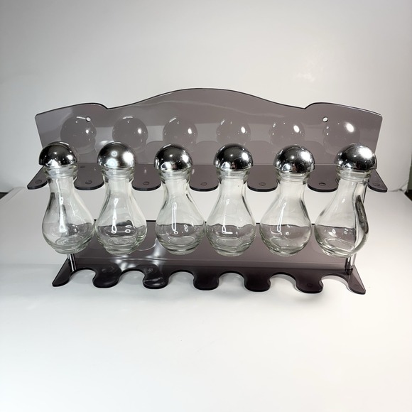 Vtg Two Tier Wall Contemporary Acrylic Gray Spice Rack 6 Spice Bottles - Picture 4 of 11